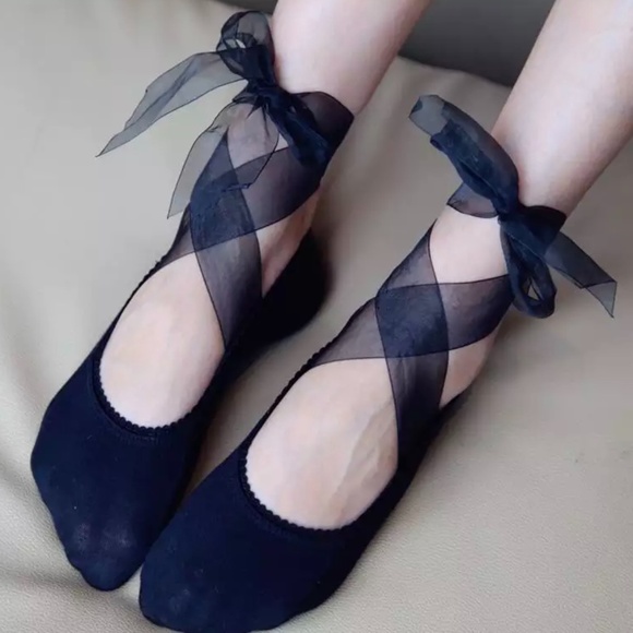 janets_boutique Accessories - Black Lace Up Ribbon Socks